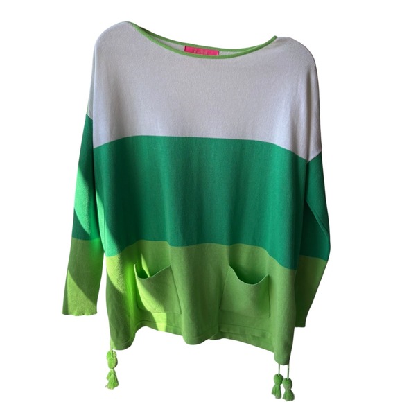 Lilly‎ Pulitzer Westwood tri color Sweater XS Myrtle Green Colorblock Tassel - Picture 2 of 9